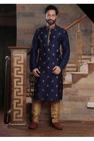 Navy Blue Color Silk Kurta Set